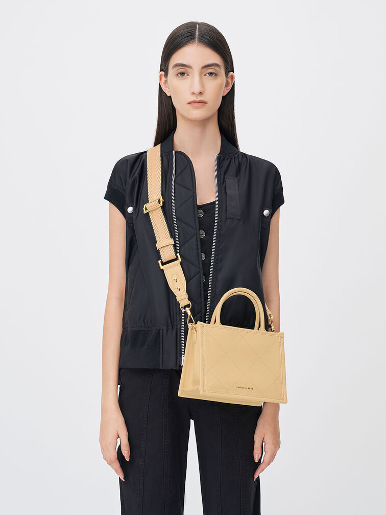 Bolso tote acolchado con doble asa Celia, Beige, hi-res