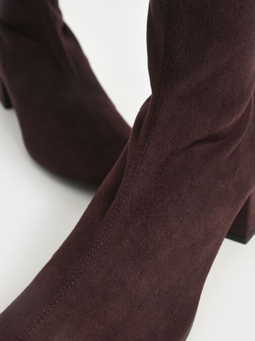 Textured Block Heel Knee Boots, Dark Brown, hi-res