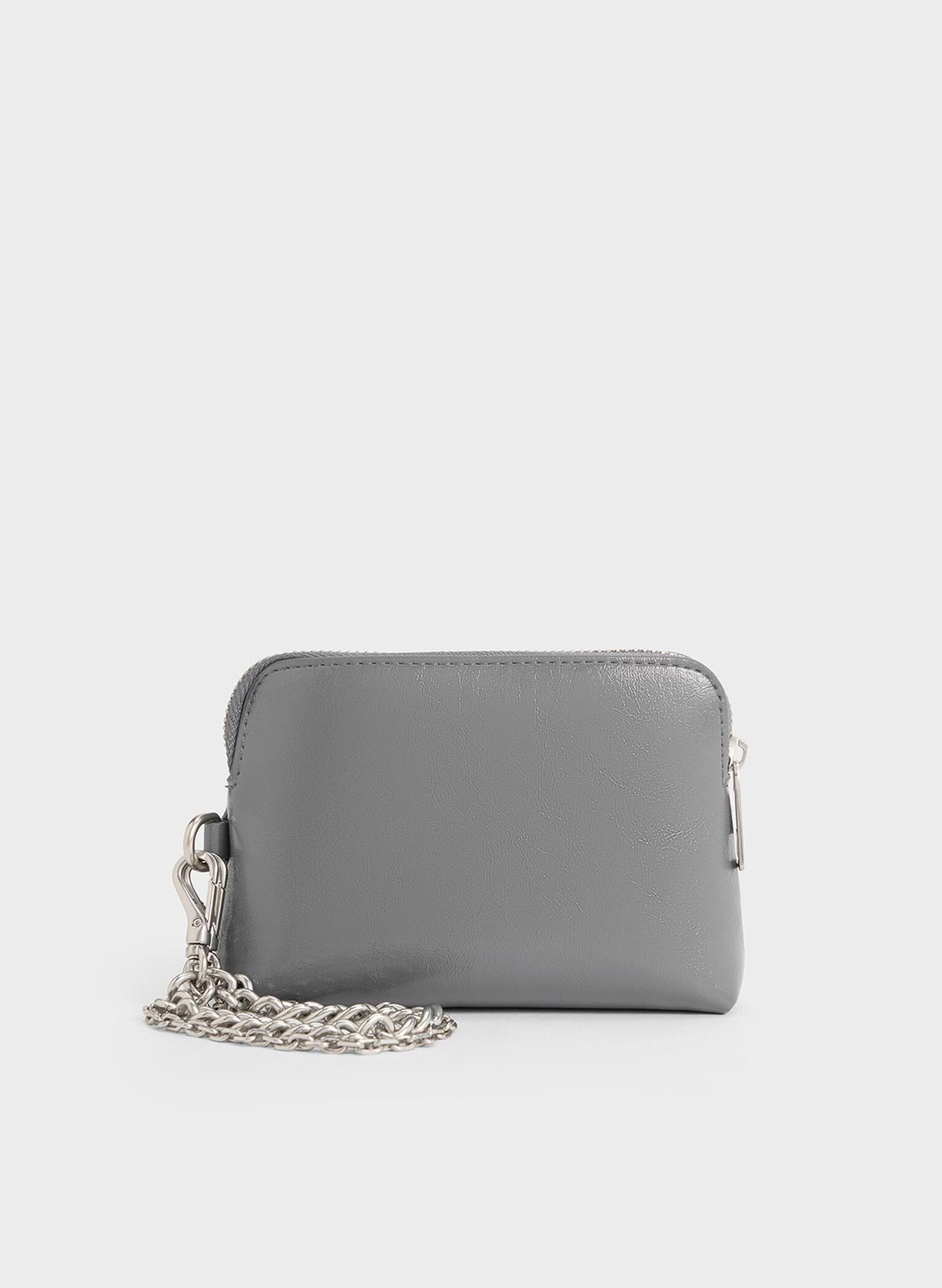 Bolso Atwood de efecto arrugado con asa de cadena, Gris, hi-res