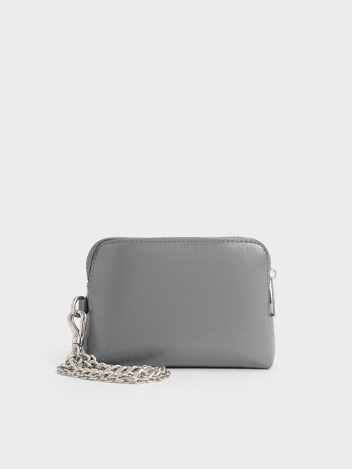 Atwood Crinkle-Effect Chain-Handle Pouch, Grey, hi-res