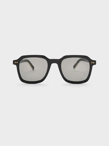 Leighton Recycled Acetate Square Sunglasses, Black, hi-res