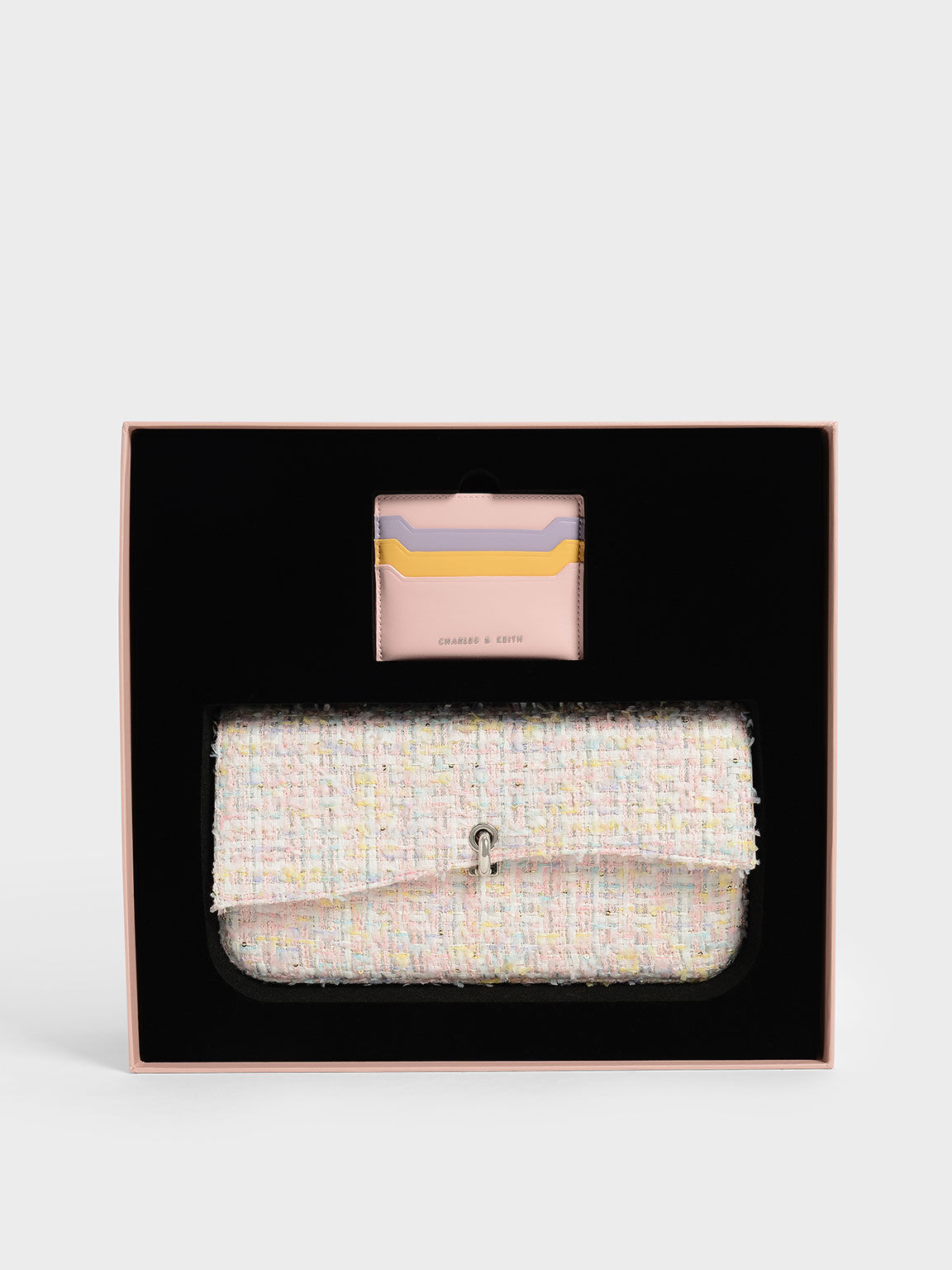 Gift Set: Tweed Shoulder Bag & Card Holder, Pink, hi-res