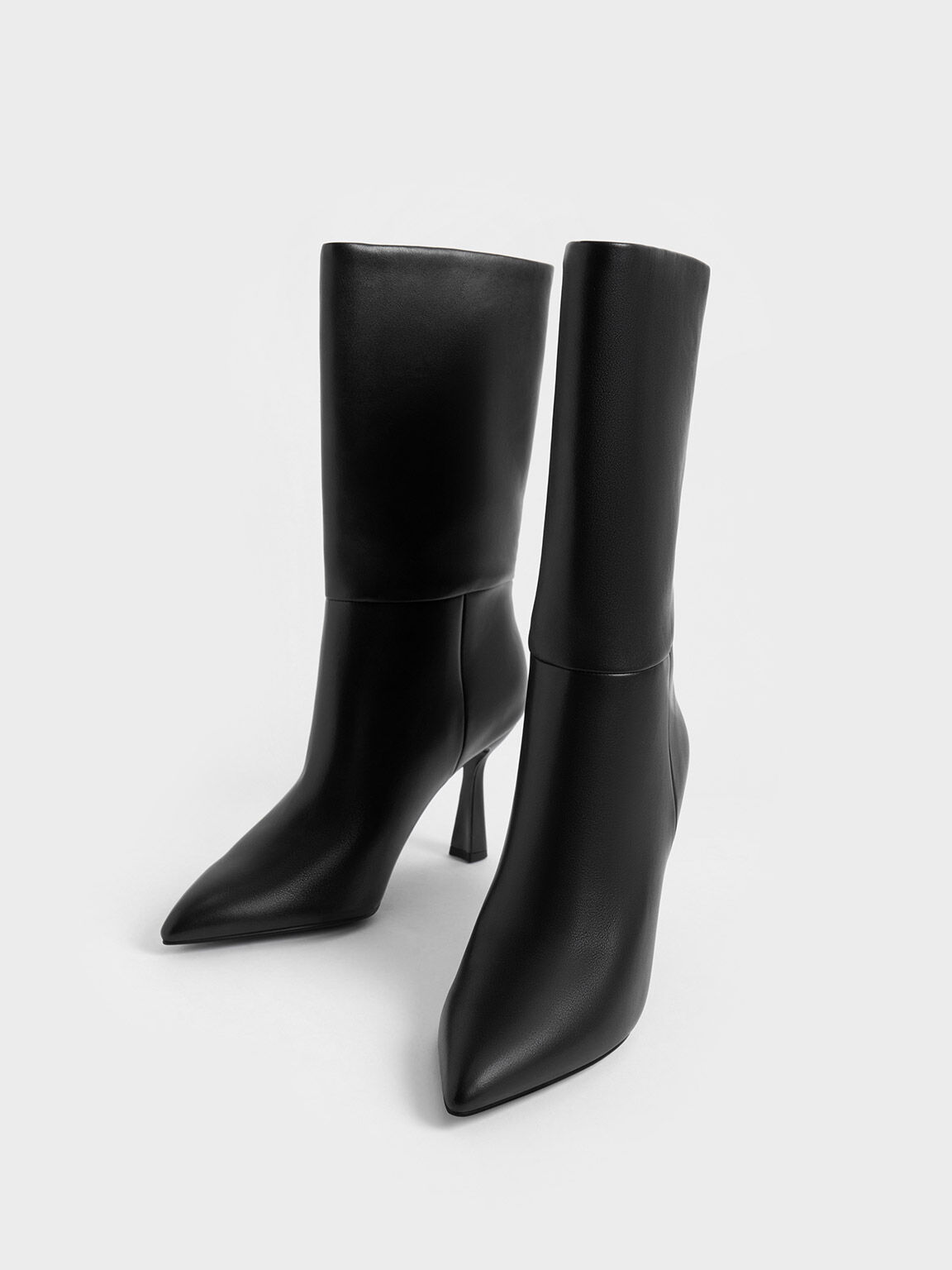 Sculptural Kitten Heel Calf Boots Black