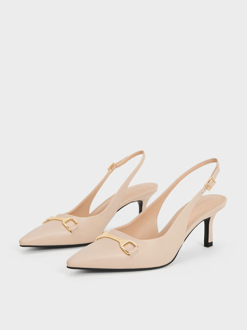 Metallic-Accent Slingback Pumps, Nude, hi-res