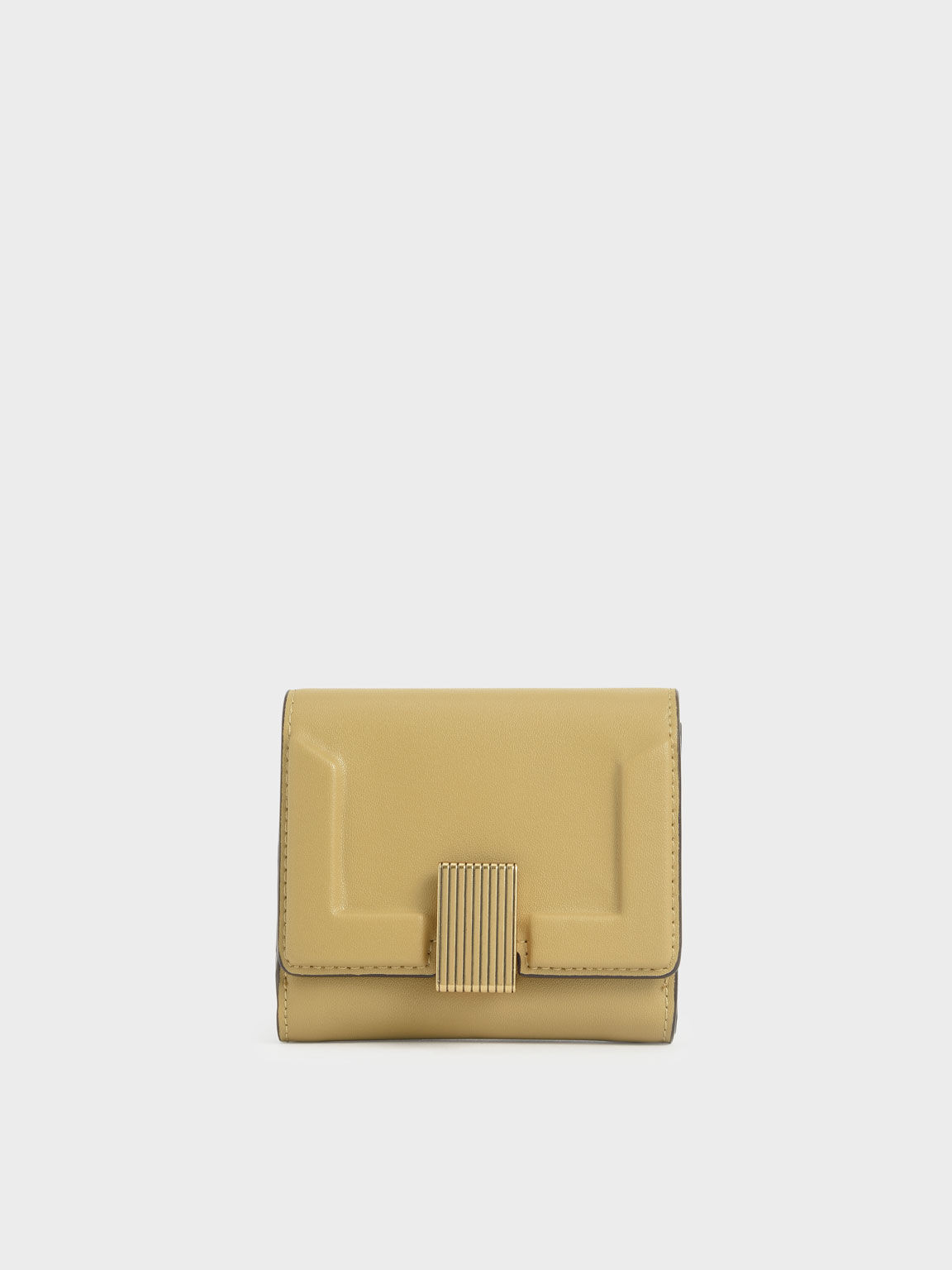 Edna Metallic Turn-Lock Short Wallet, Sand, hi-res