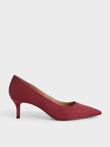 Textured Pointed Toe Pumps, Maroon, hi-res