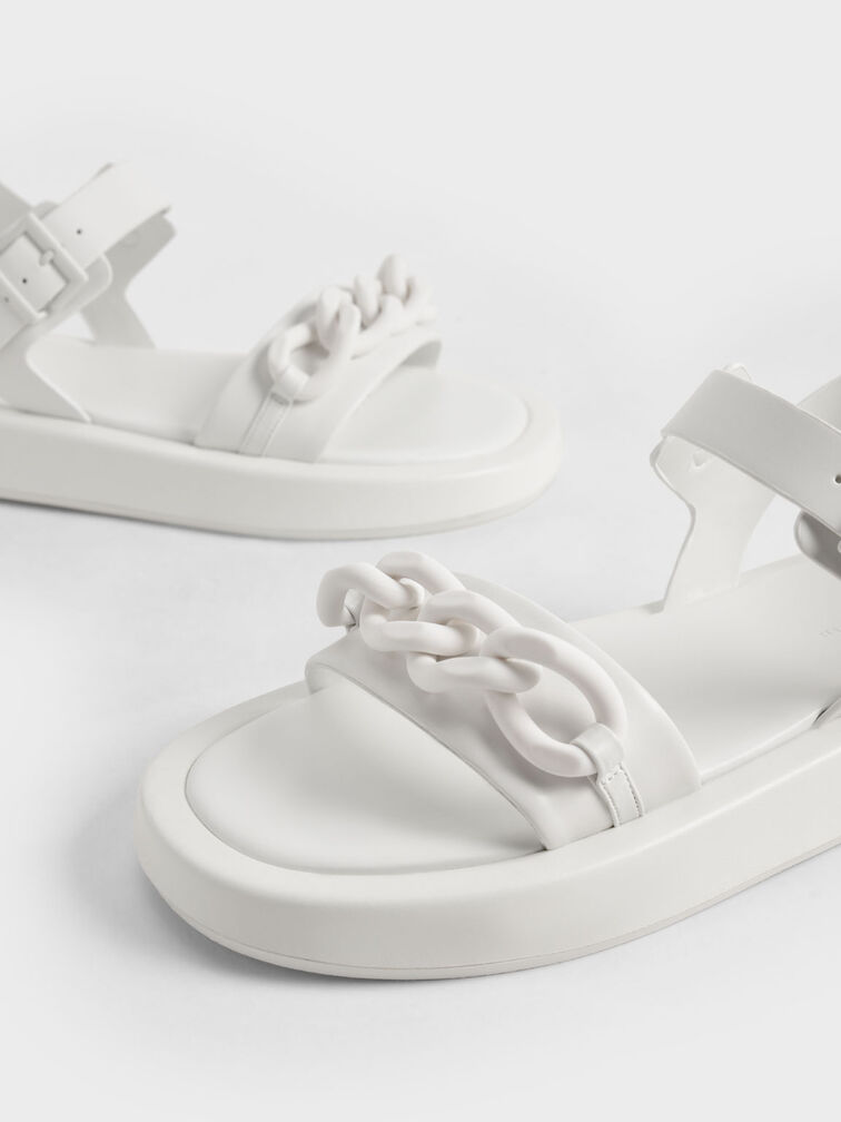 Chunky Chain-Link Ankle-Strap Padded Sandals, White, hi-res