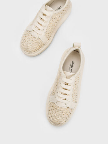 Fable Crochet & Leather Sneakers, Chalk, hi-res