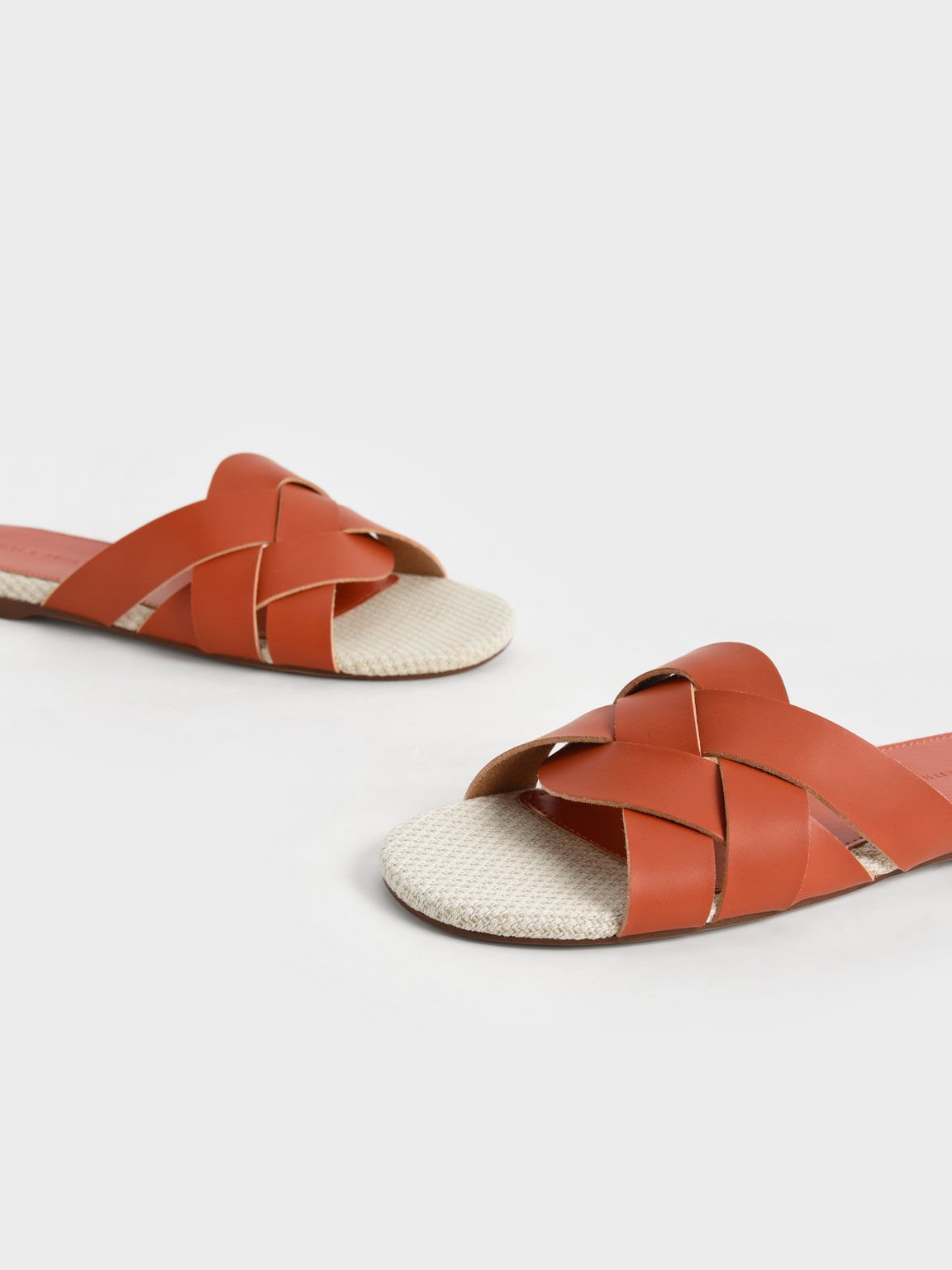 Woven Slide Sandals, Orange, hi-res