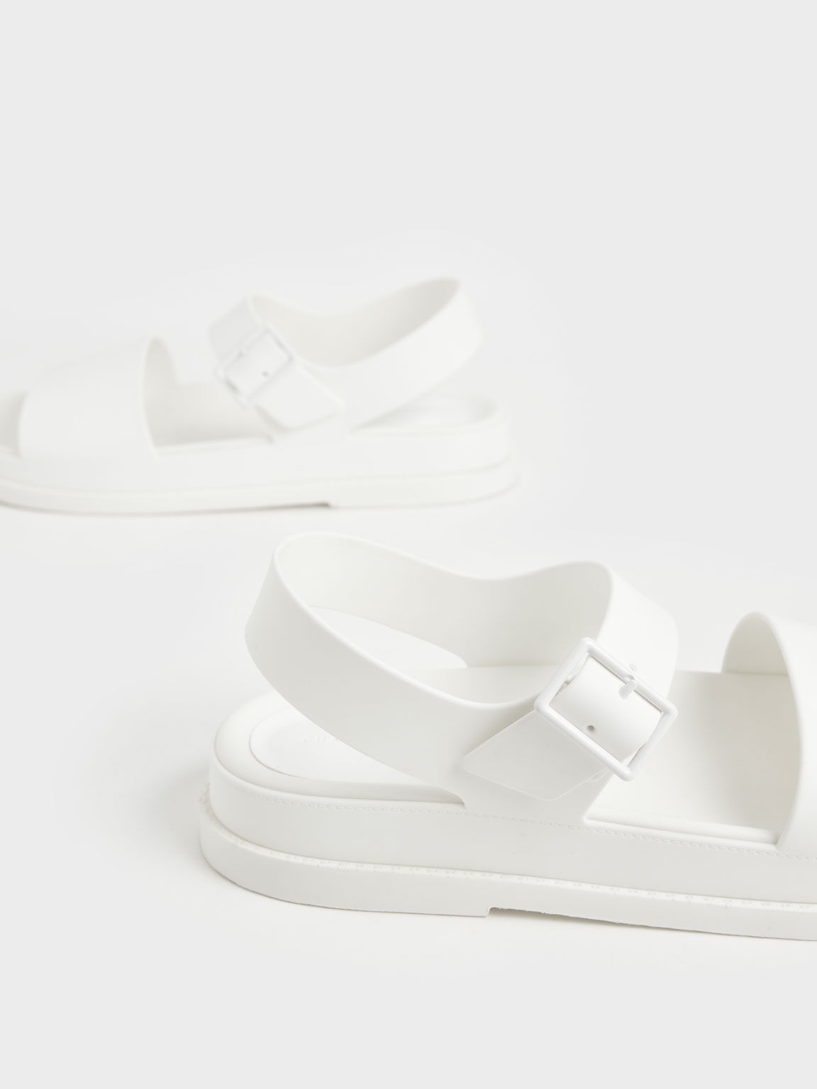 Buckle Strap Flatform Sandals, White, hi-res