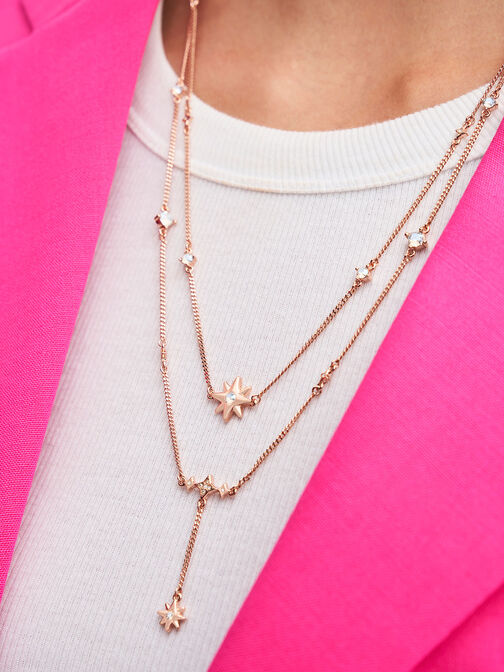 Star Motif Crystal-Embellished Double Necklace, Rose Gold, hi-res