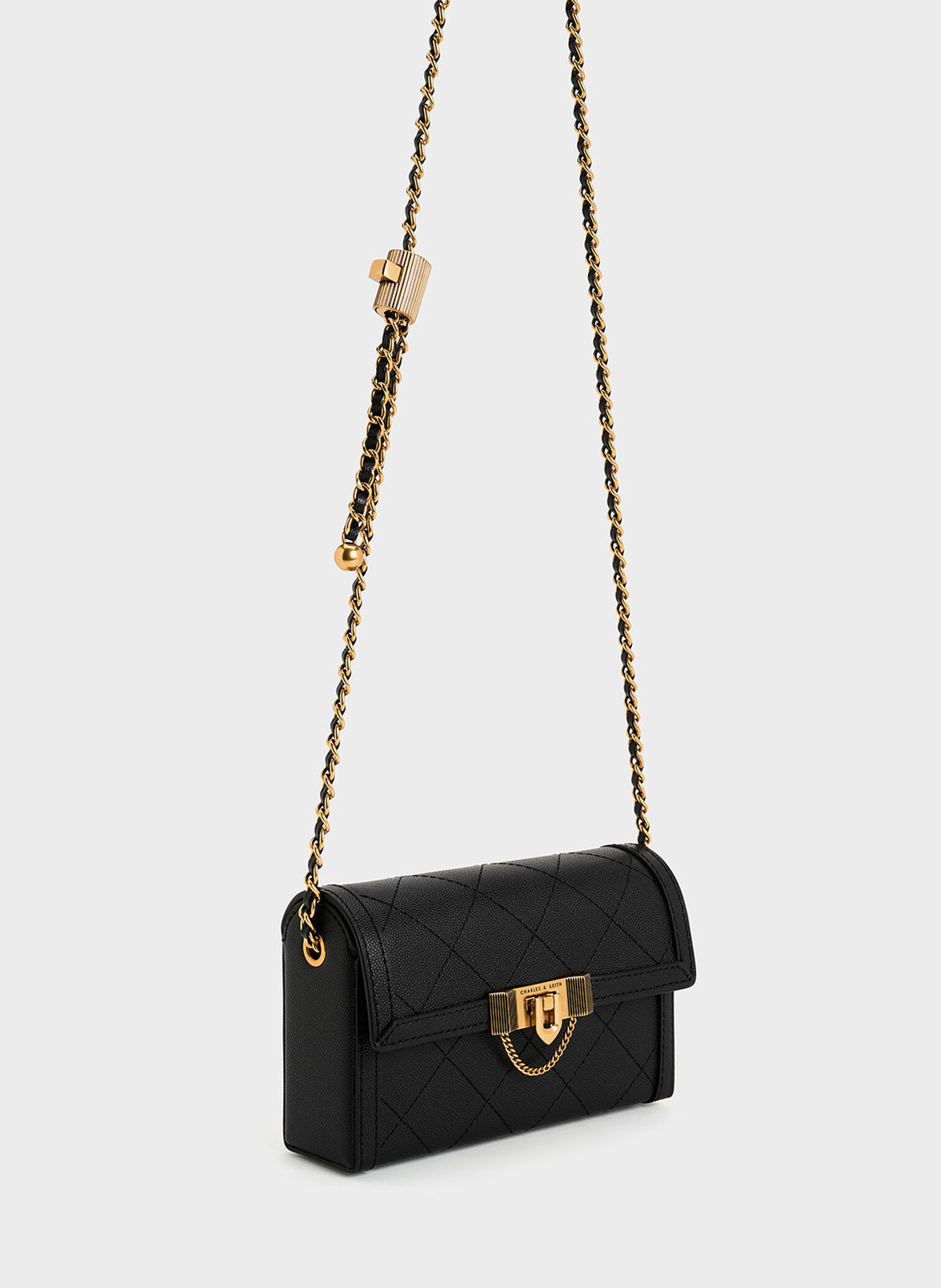 Tallulah Quilted Push-Lock Clutch, Black, hi-res