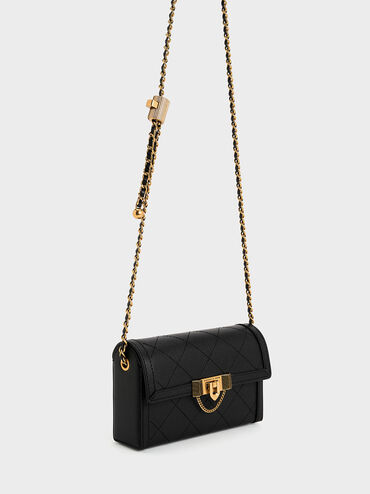 Tallulah Quilted Push-Lock Clutch, Black, hi-res