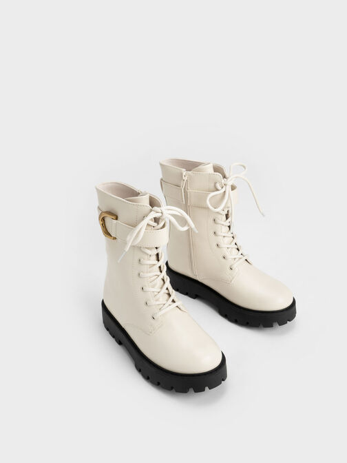 Girls' Gabine Lace-Up Ankle Boots, Chalk, hi-res
