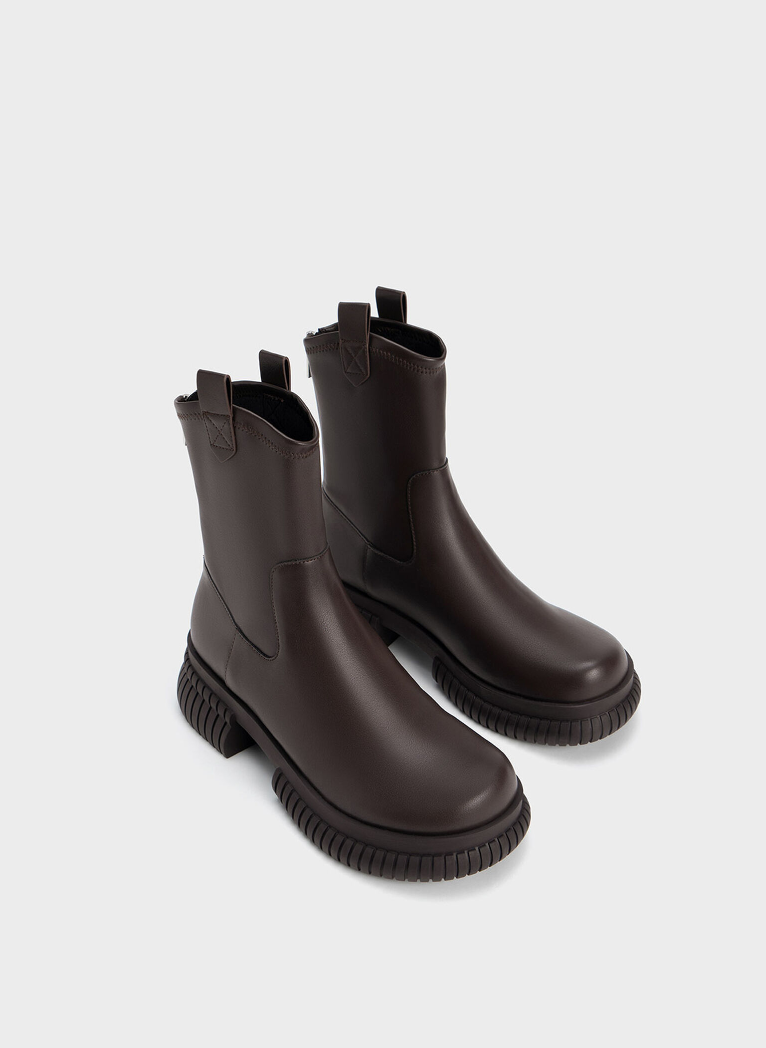 Dark Brown Cowboy Platform Ankle Boots - CHARLES & KEITH US
