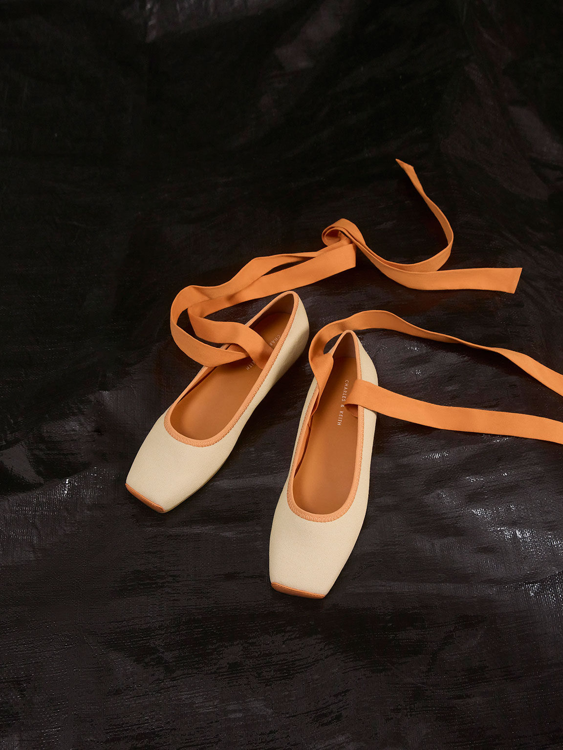 Tie-Around Canvas Ballerina Flats, Orange, hi-res