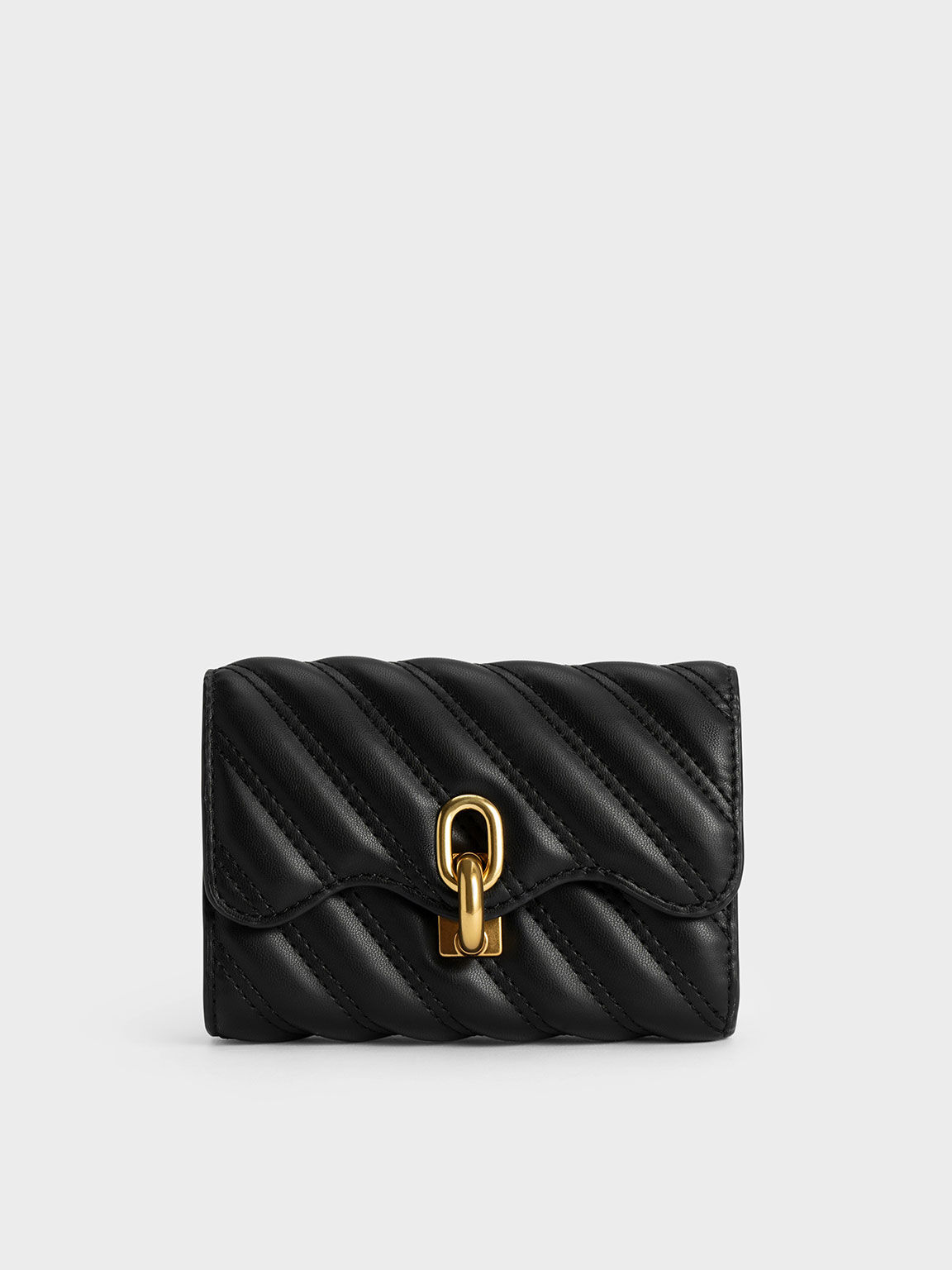 Freja Wavy Quilted Wallet, Black, hi-res