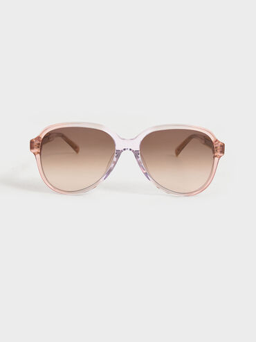 Metallic Braided Temple Acetate Aviator Sunglasses, Pink, hi-res