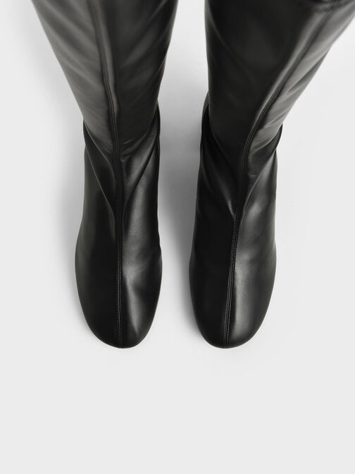 Block Heel Knee Boots, Black, hi-res