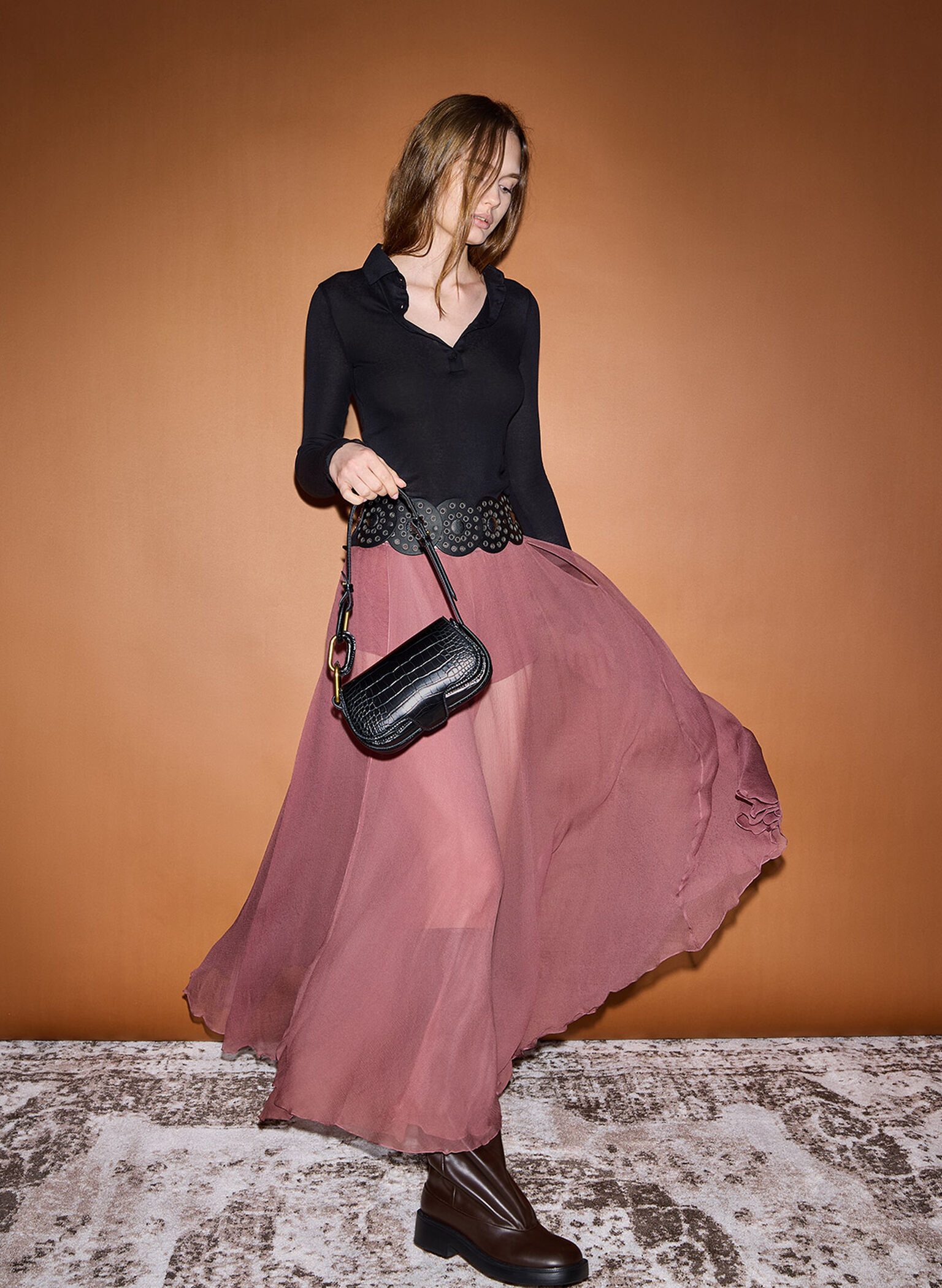 Mini Kora Croc-Effect Metallic-Accent Elongated Bag, Black, hi-res