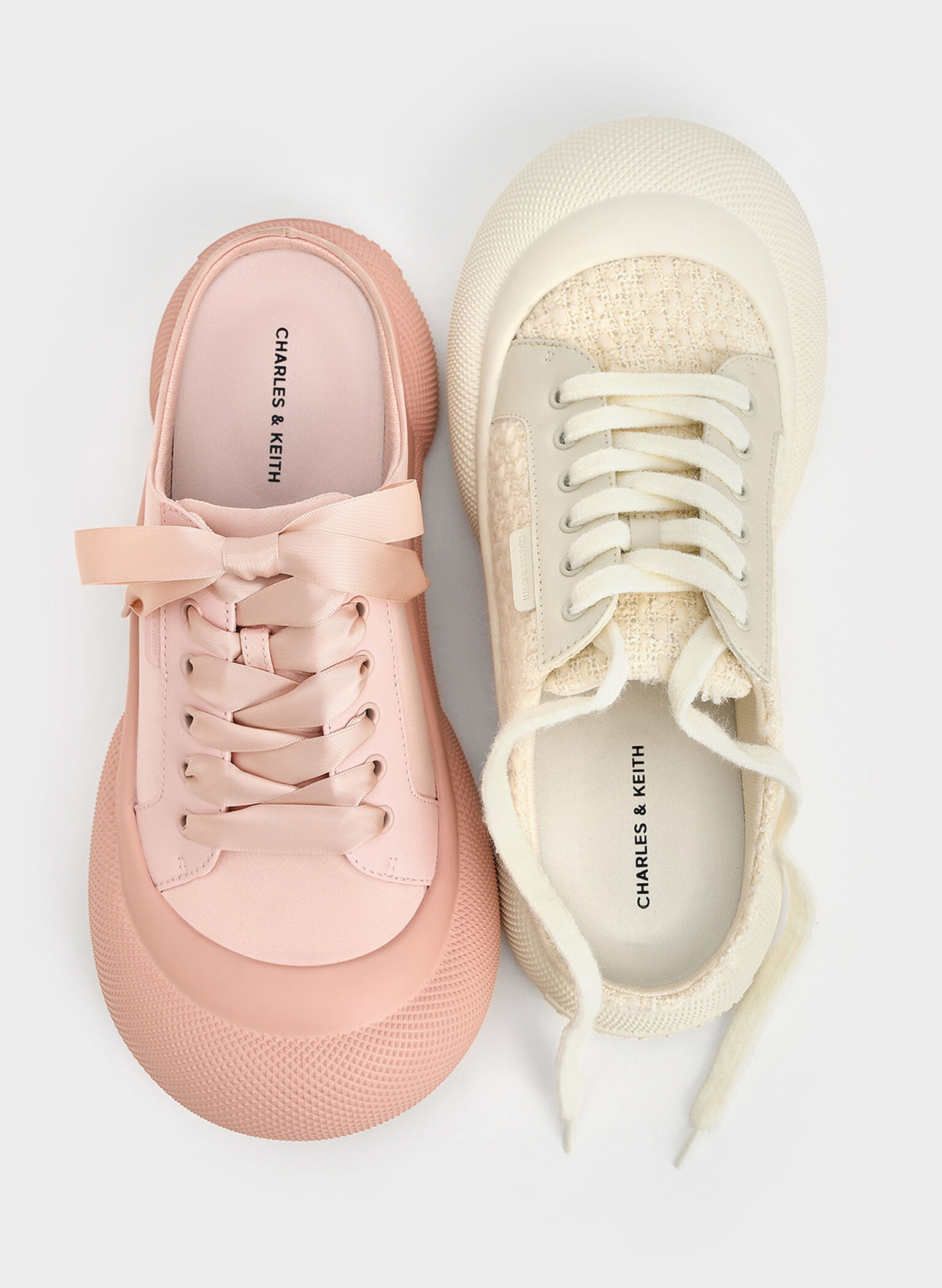 Tweed Lace-Up Slip-On Sneakers, Chalk, hi-res