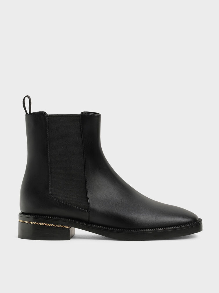 Chain-Trim Heel Chelsea Boots, Black, hi-res