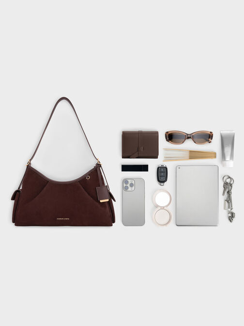 Khai Recycled Suede Side-Pocket Shoulder Bag, Espresso Brown, hi-res