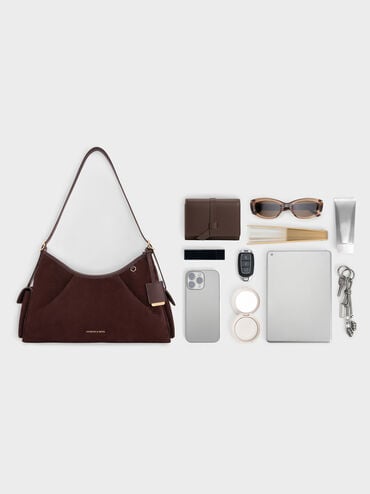 Khai Recycled Suede Side-Pocket Shoulder Bag, Espresso Brown, hi-res