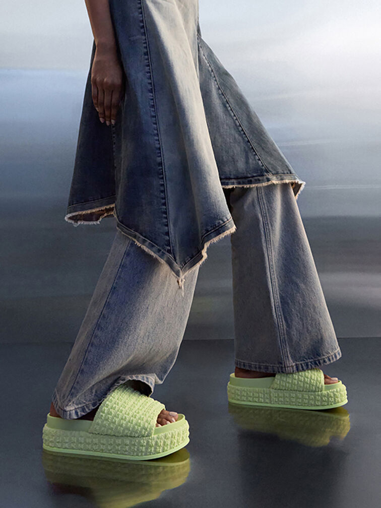 Loren Textured Platform Sandals, Light Green, hi-res