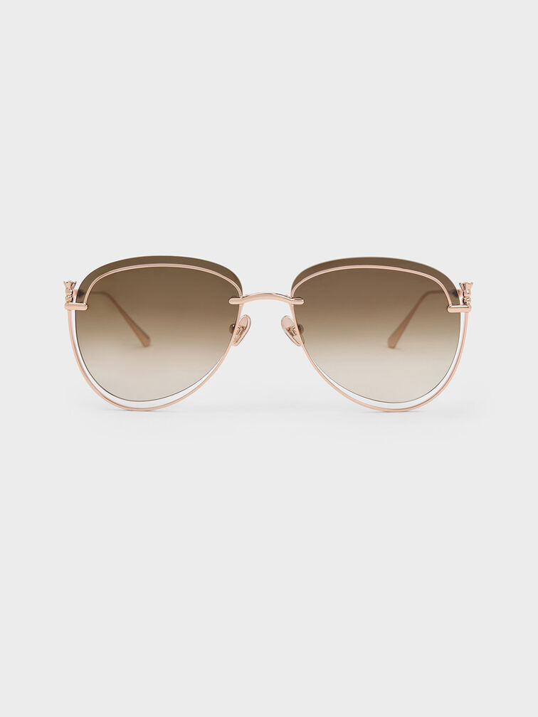 Oversized Wireframe Aviator Sunglasses, Rose Gold, hi-res