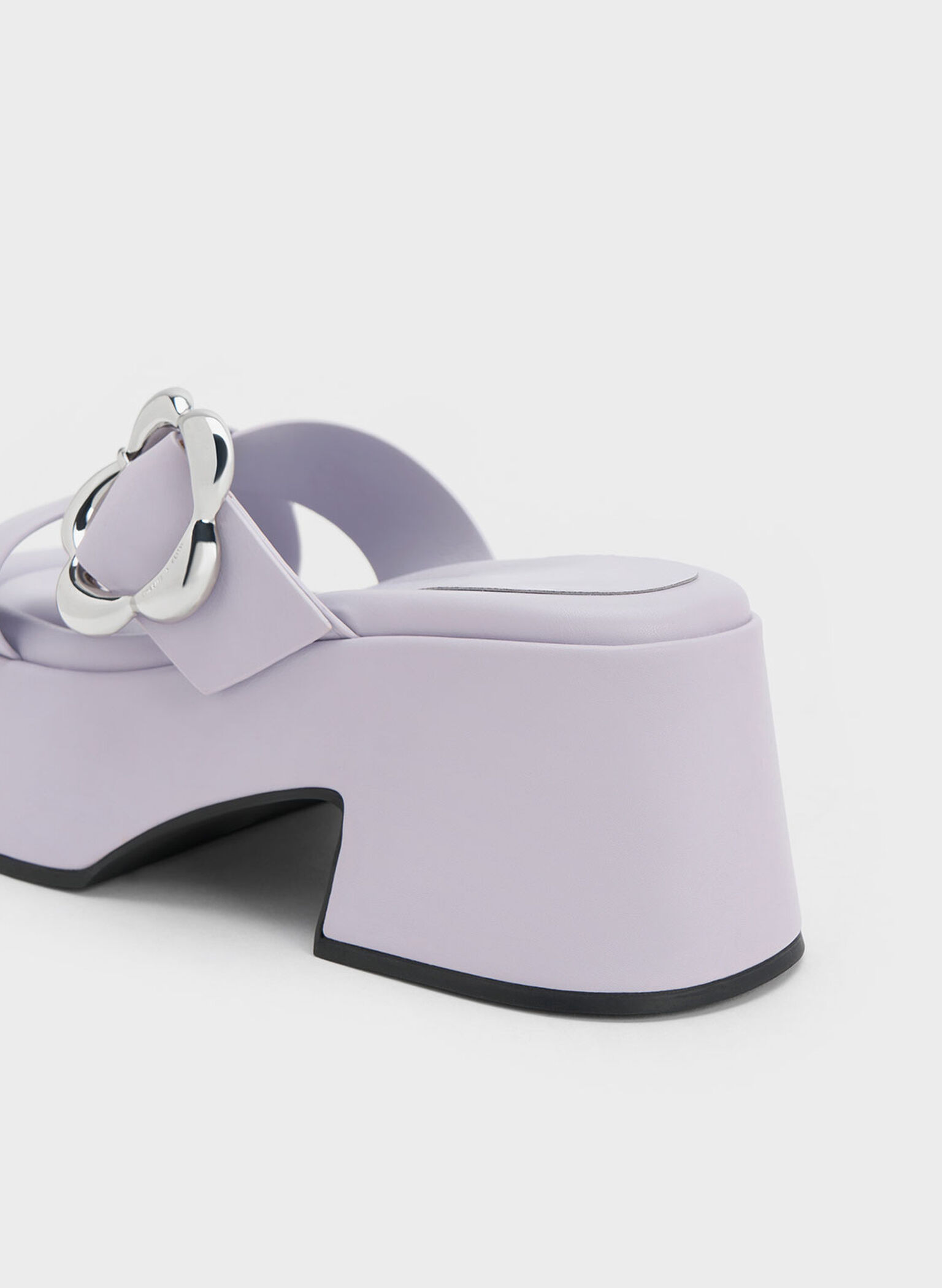 Flower-Buckle Crossover Platform Mules, Lilac, hi-res
