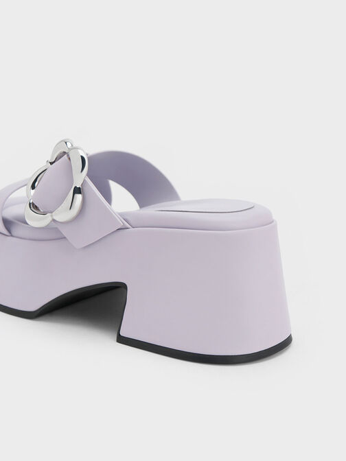 Flower-Buckle Crossover Platform Mules, Lilac, hi-res