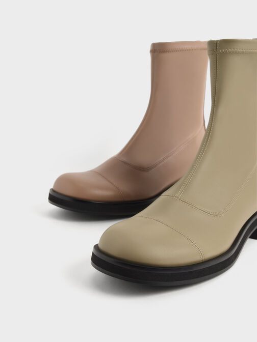 Round Toe Zip-Up Ankle Boots, Camel, hi-res