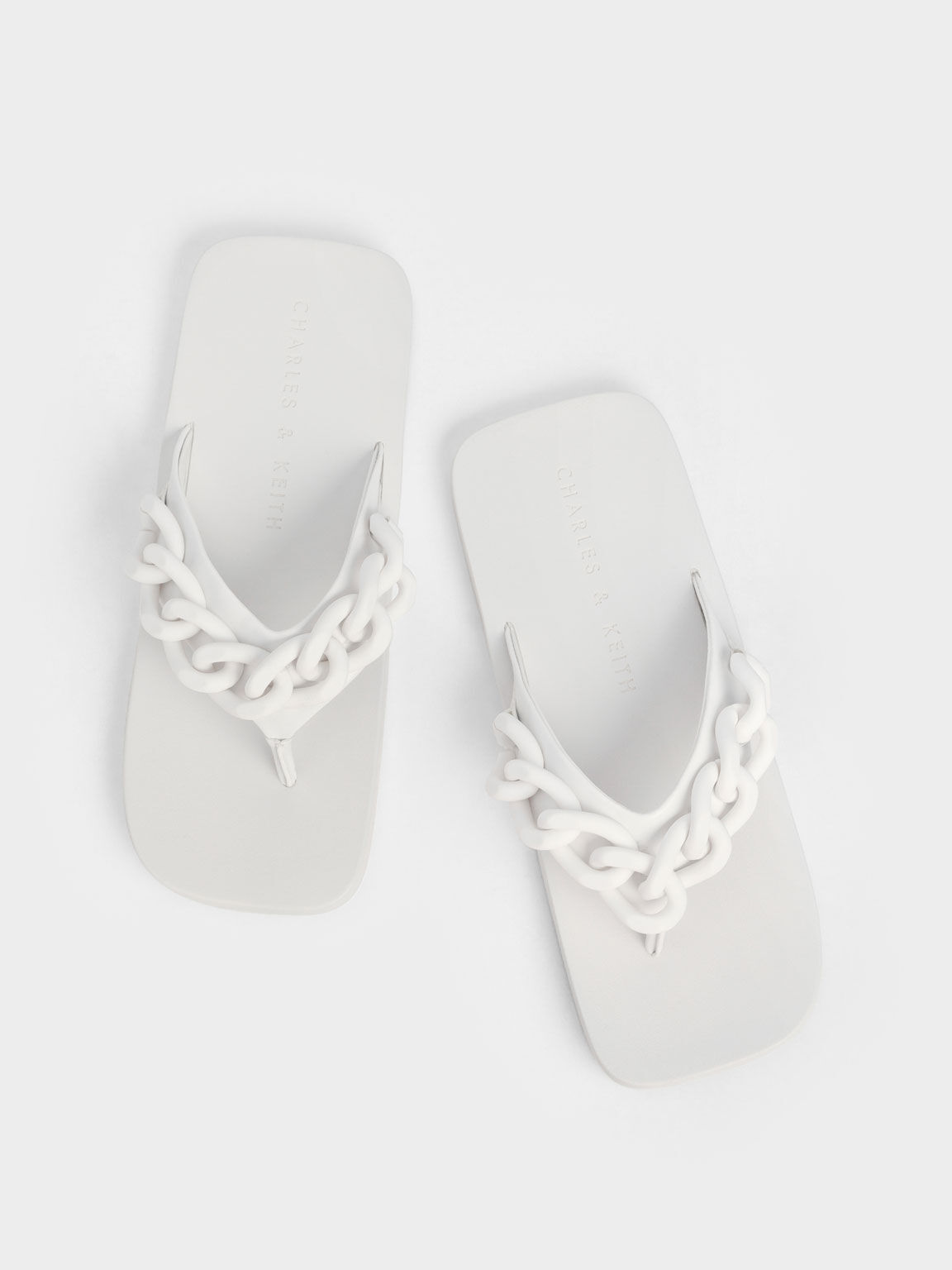 Chain Link Thong Sandals, White, hi-res