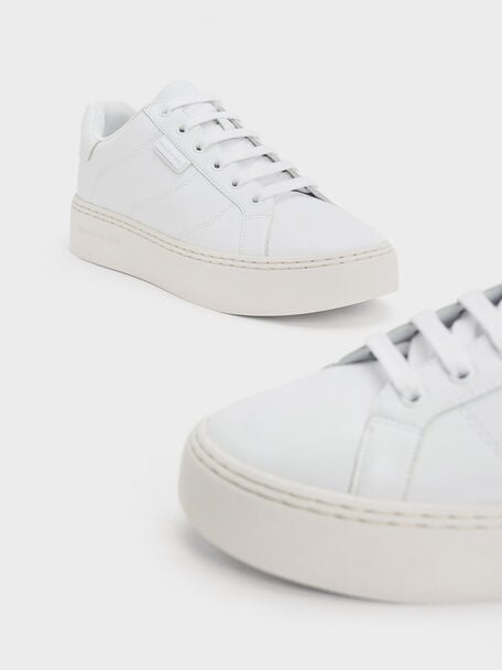 Lace-Up Sneakers, White, hi-res