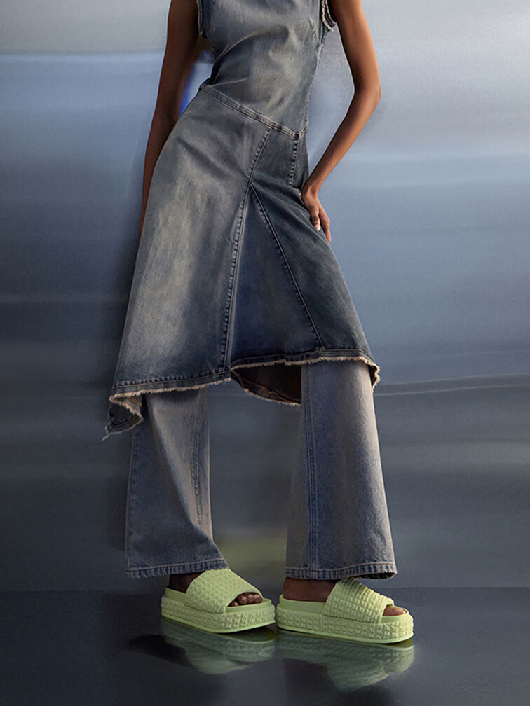Loren Textured Platform Sandals, Light Green, hi-res