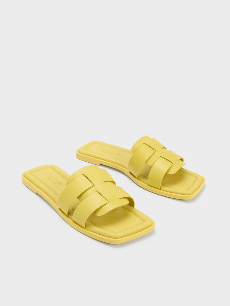 Trichelle Interwoven Leather Slide Sandals, Yellow, hi-res