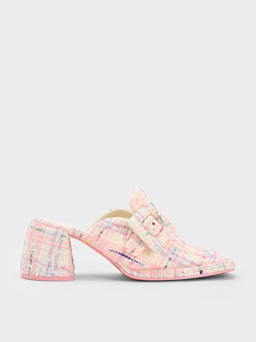 Mules Tipo Mocasín de Tweed con Hebilla, Multicolor, hi-res