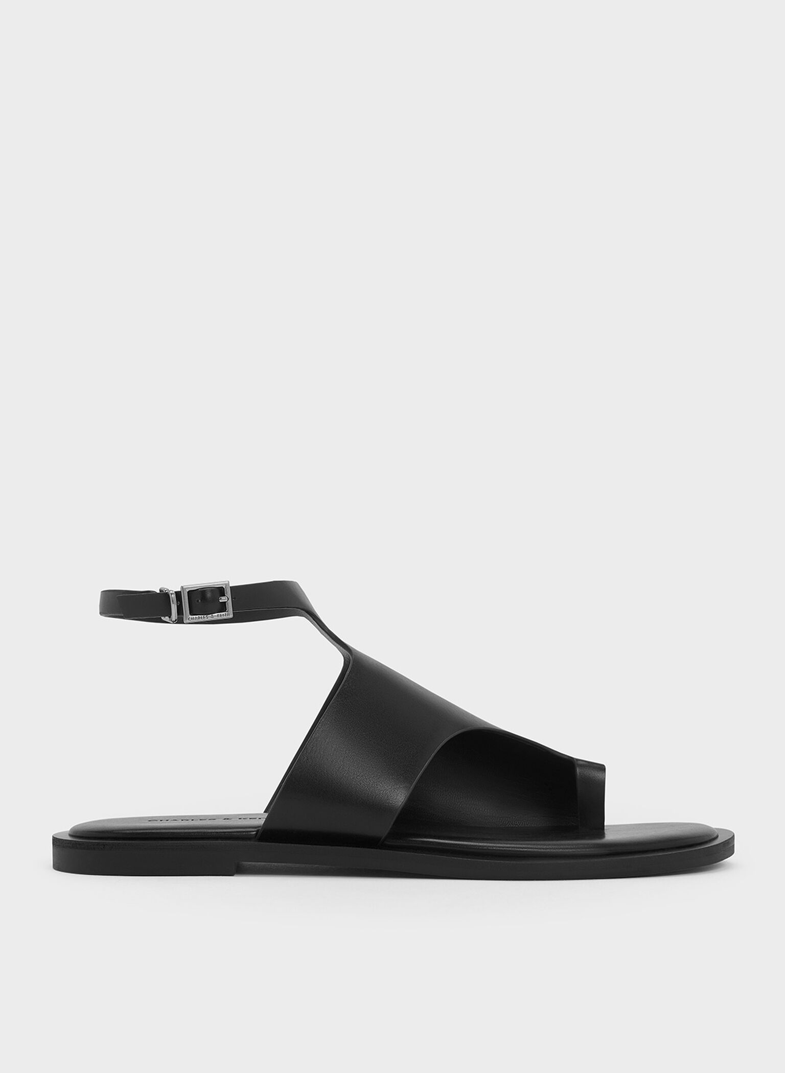 Sandalias con tira en el tobillo y anillo en el dedo, Negro, hi-res