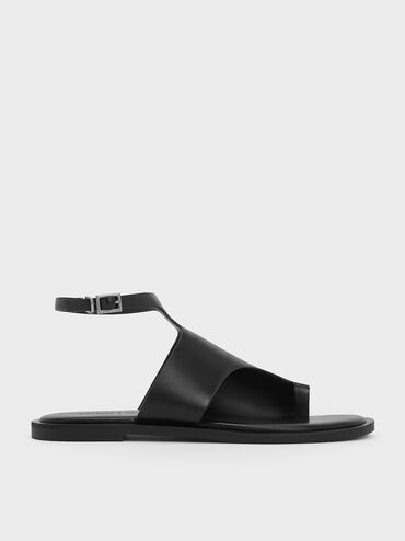 Ankle-Strap Toe-Ring Sandals, Black, hi-res