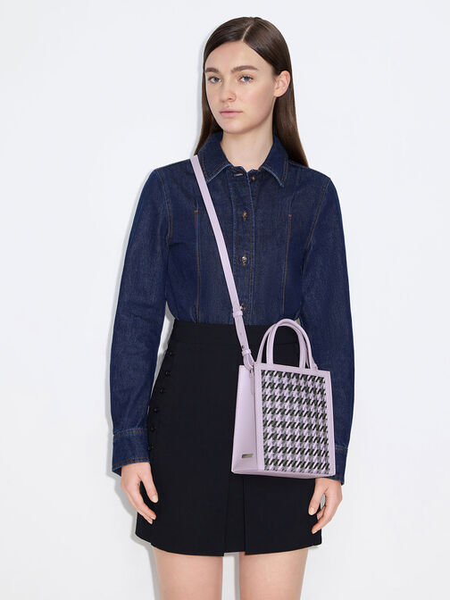 千鳥紋針織手提包, 紫丁香色, hi-res
