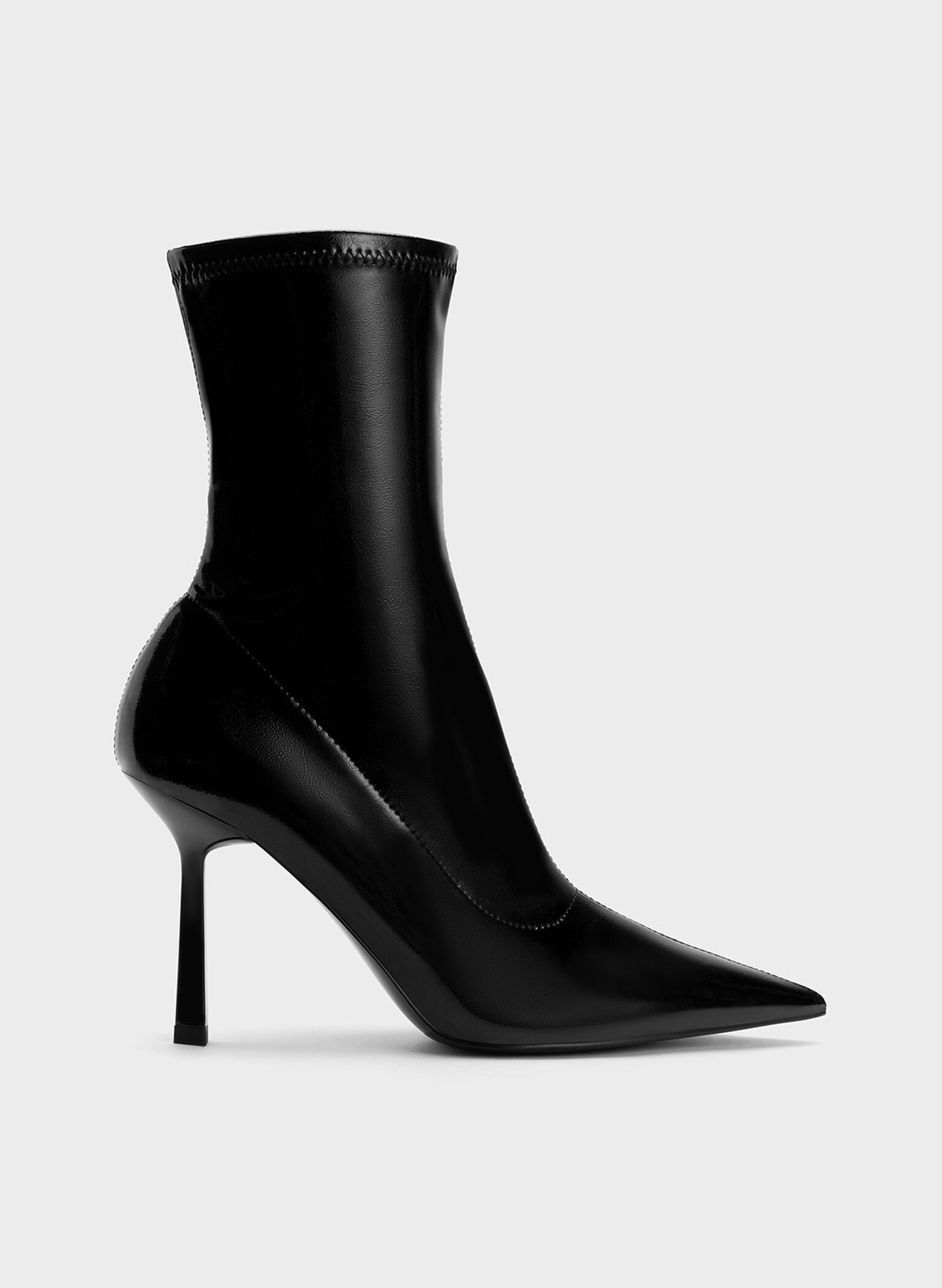 Patent Crinkle-Effect Pointed-Toe Stiletto Heel Ankle Boots, Black Patent, hi-res