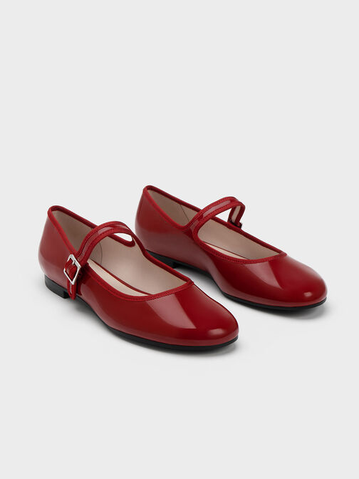 Patent Buckled Mary Jane Flats, Red, hi-res