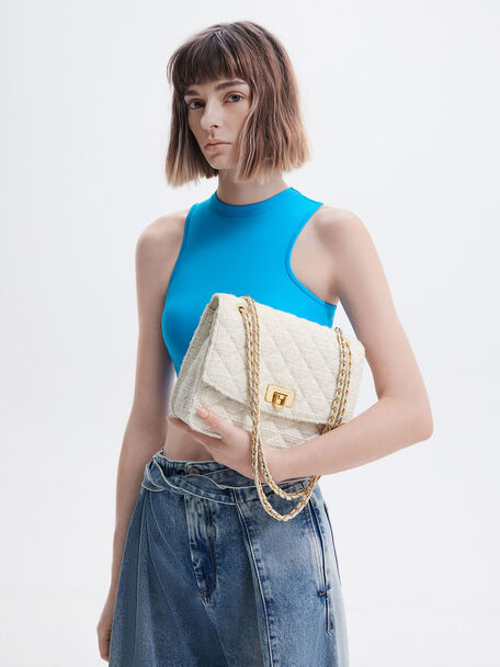 Cressida Tweed Chain Strap Bag, Chalk, hi-res