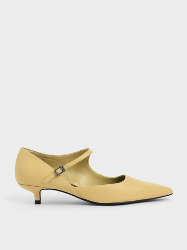 Asymmetric Mary Jane Kitten Heels, Yellow, hi-res