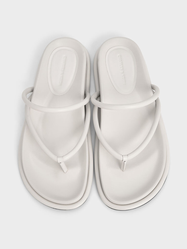 V-Strap Tubular Thong Sandals, White, hi-res