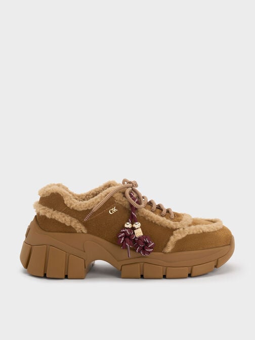 Yunna Suede & Faux Shearling Chunky Sneakers, Brown, hi-res
