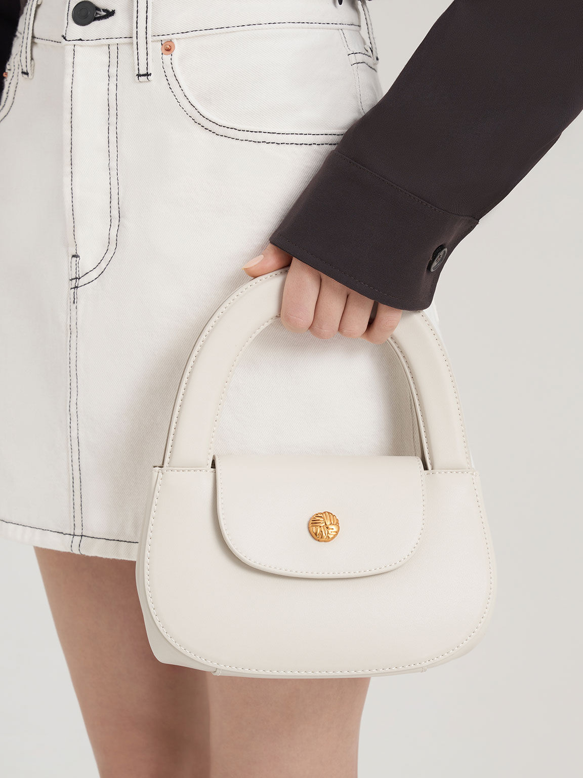 Double Handle Curved Tote, Chalk, hi-res