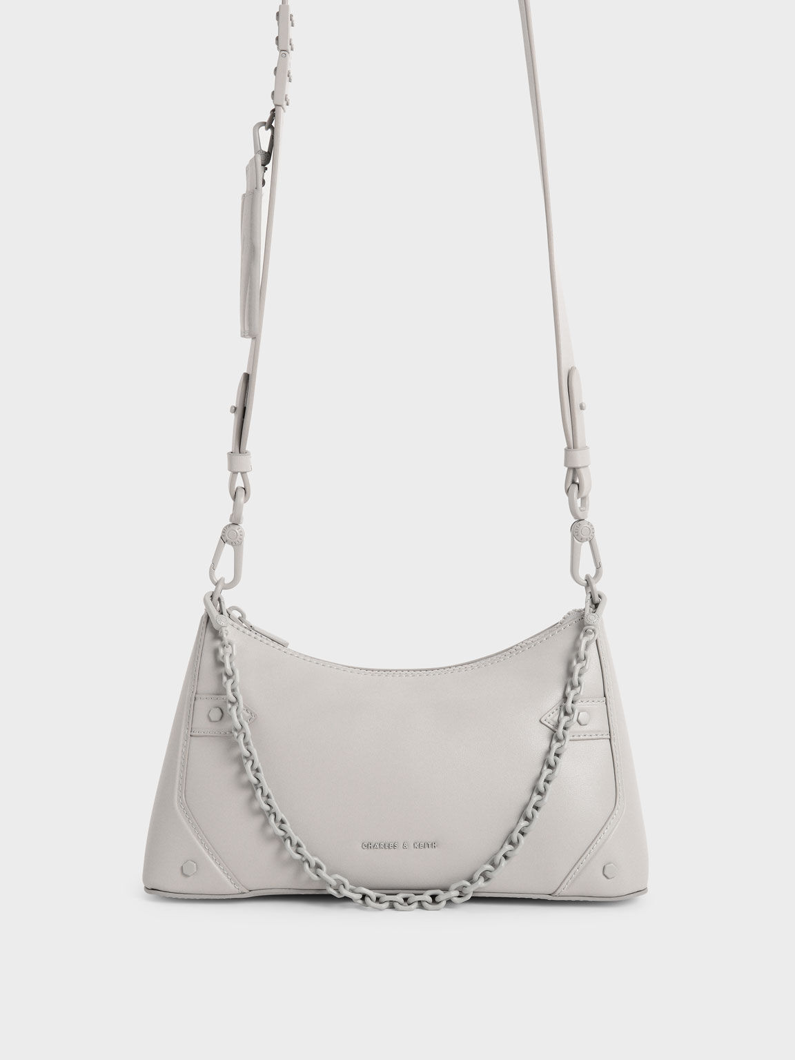 Chain Handle Crossbody Bag, Light Grey, hi-res