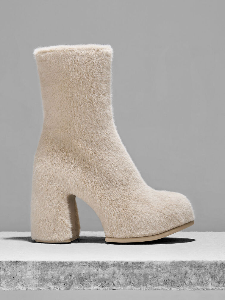 White Pixie Platform Ankle Boots | CHARLES & KEITH